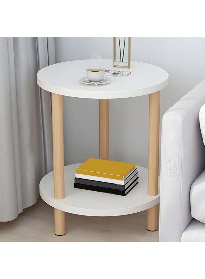 DubaiGallery Modern Round Living Room Side Table – Double Layer Upgrade your living space with this versatile two-tier round table featuring a smooth white tabletop, lower storage shelf, and natural wooden-style legs for an attractive modern appearance. - Image 5