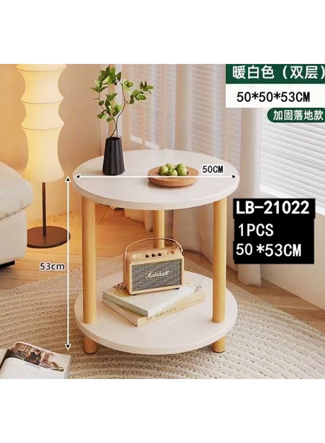 DubaiGallery Modern Round Living Room Side Table – Double Layer Upgrade your living space with this versatile two-tier round table featuring a smooth white tabletop, lower storage shelf, and natural wooden-style legs for an attractive modern appearance. - Image 1