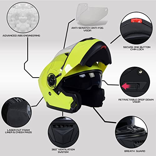 Milwaukee Helmets MPH9819DOT Breeze Green Advanced Motorcycle Modular Helmet Biker w Drop Down Visor Small - Image 3