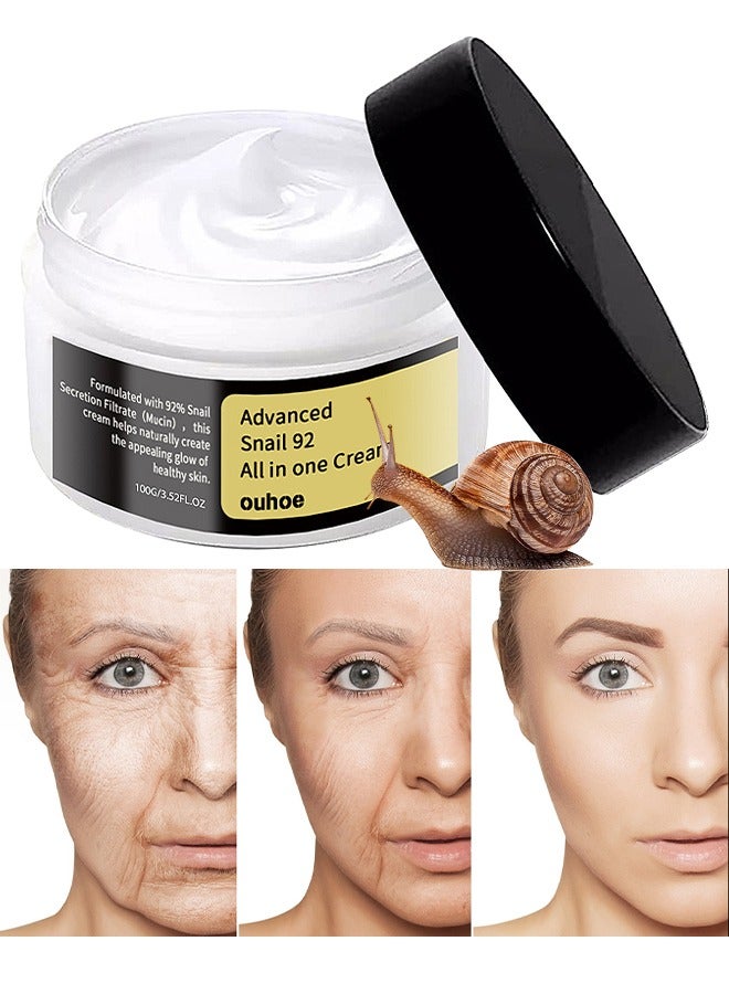 OUHOE Advanced Snail 92 All In One Cream, Snail Cream Collagen Cream Moisturizing, Anti Age Firming Face Cream, 100G - Image 1
