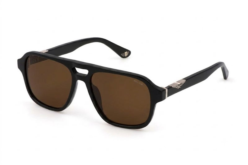 Police SPLL83 GLC 56 Navigator Sunglasses For Men With Black Frame And Brown Lenses - Image 1