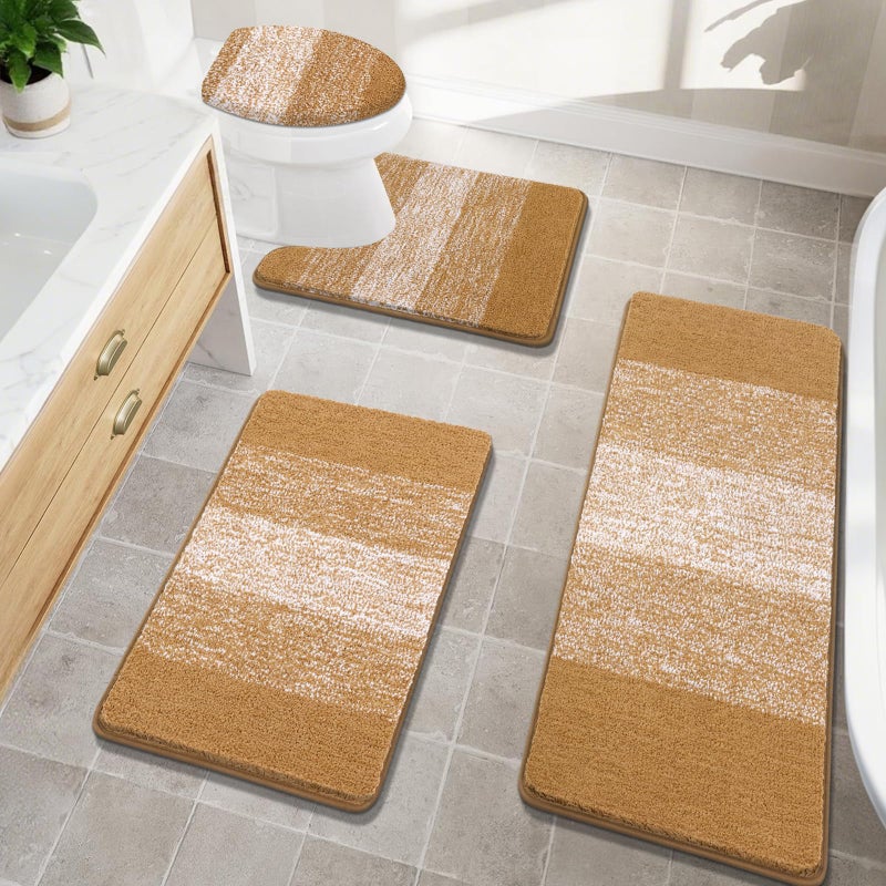 Bsmathom Bathroom Rugs Sets 4 Piece Soft Absorbent Microfiber Bath Rugs with UShaped Contour Toilet Rug and Toilet Lid Cover Thick NonSlip Plush Shaggy Bath Mat SetTurmeric