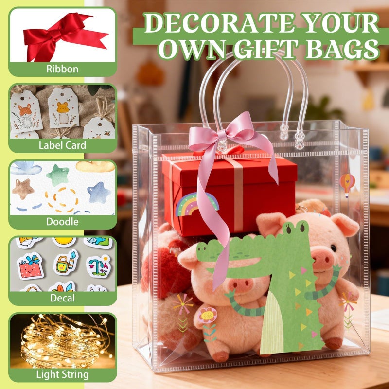 BadenBach 16 Pack Clear Gift Bags with Handles, 11.8" x 11.8" x 3.9" Large Reusable Plastic Party Favor Bags Bulk, Transparent PVC Tote Bag for Wedding, Birthday, Valentine's Day, Boutique (30x30x10 cm) - Image 5