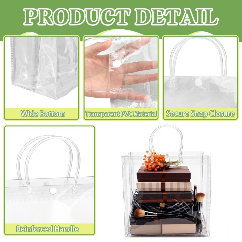 BadenBach 16 Pack Clear Gift Bags with Handles, 11.8" x 11.8" x 3.9" Large Reusable Plastic Party Favor Bags Bulk, Transparent PVC Tote Bag for Wedding, Birthday, Valentine's Day, Boutique (30x30x10 cm) - Image 3
