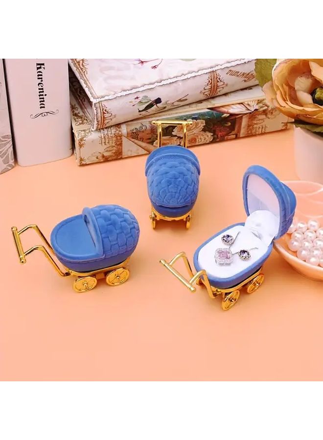 1pc Velvet Pink Jewelry Box Stainless Steel Tabletop Display Case with Earring Holder Square Ring Holder Fabric Interior Buckle Closure No Electricity Needed - Image 3