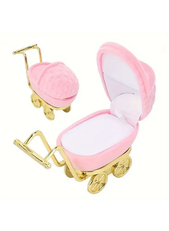 1pc Velvet Pink Jewelry Box Stainless Steel Tabletop Display Case with Earring Holder Square Ring Holder Fabric Interior Buckle Closure No Electricity Needed - Image 1