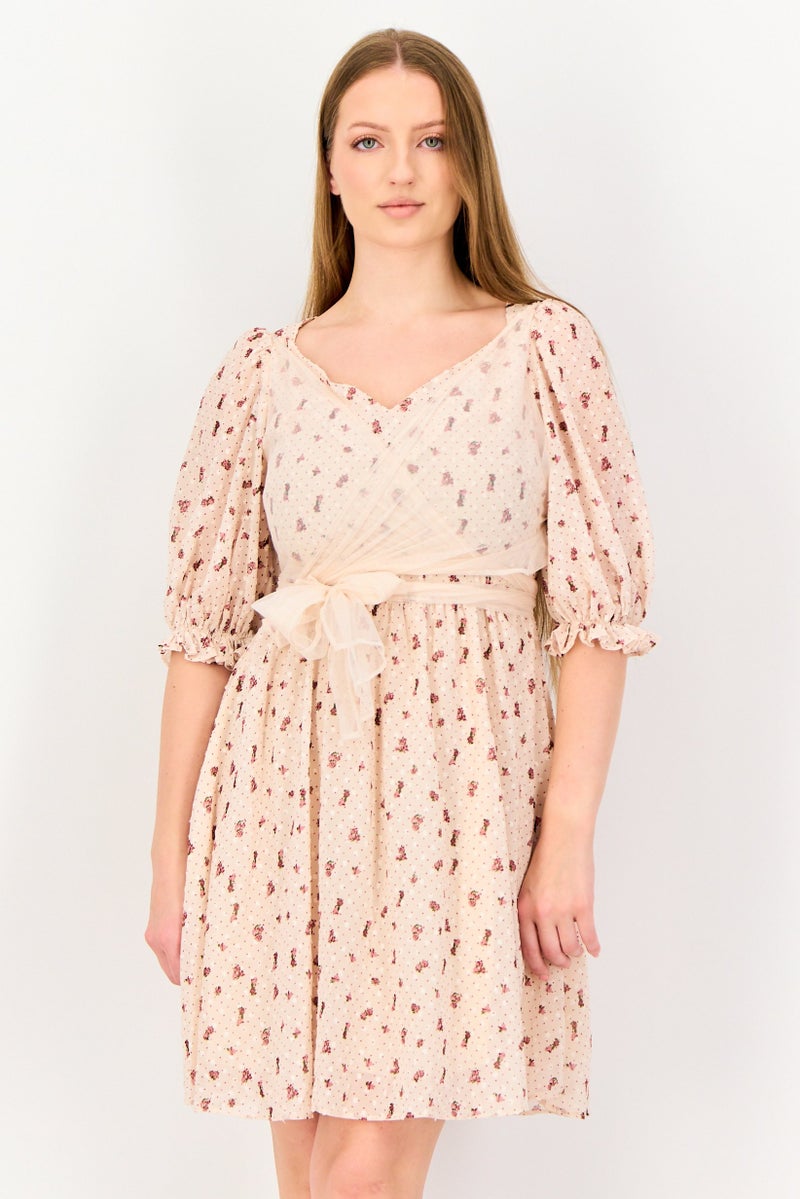 VERO MODA فستان ميني مزخرف بالورود للنساء، متعدد الألوان - Image 1