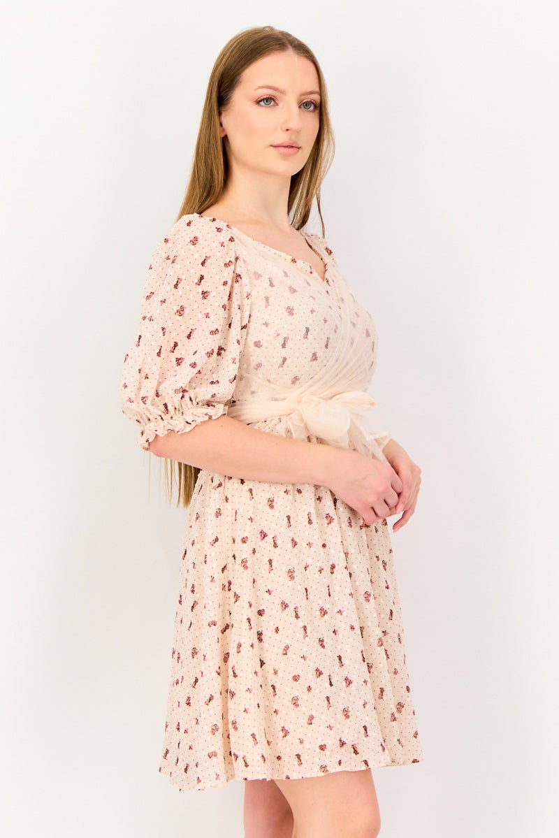 VERO MODA فستان ميني مزخرف بالورود للنساء، متعدد الألوان - Image 2