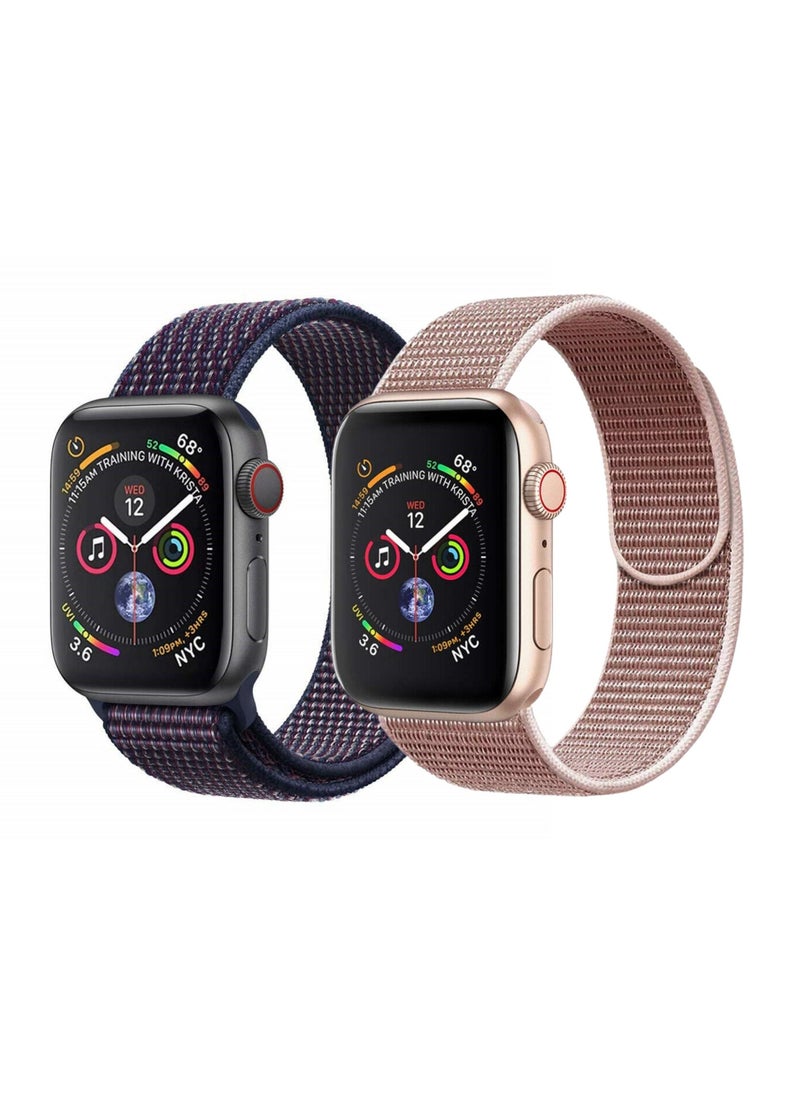 YOMNA Nylon Sport Loop Band Strap 40/44/41/45mm For Apple Watch Series Pink Sand Strap with Indigo Strap(set of 2)  - Image 1