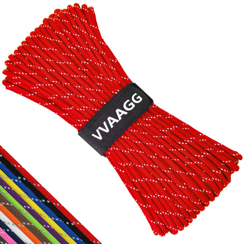 VVAAGG Reflective Paracord Rope 100FT, 7 Strand Nylon para Cord Lanyard Utility 550 Parachute Cord, 4mm Thin Tent Rope for Outdoor Camping Hiking (Red) - Image 1