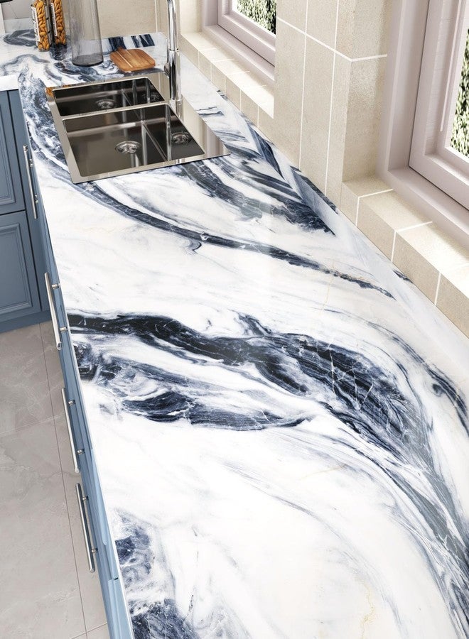 Wallercity Glossy Blue/White Marble Contact Paper for Countertops Kitchen Granite Peel and Stick Wallpaper Removable Vinyl Wraps for Drawer Liner 15.8''x78.7'' Marble Wall Paper for Cabinets Counters - Image 1