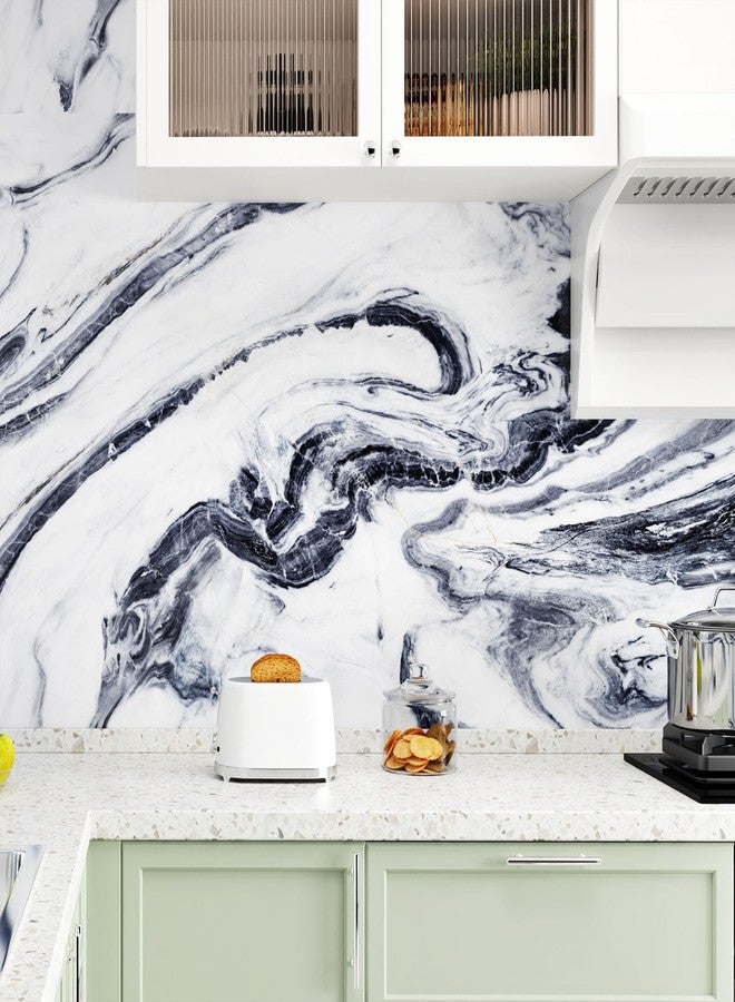 Wallercity Glossy Blue/White Marble Contact Paper for Countertops Kitchen Granite Peel and Stick Wallpaper Removable Vinyl Wraps for Drawer Liner 15.8''x78.7'' Marble Wall Paper for Cabinets Counters - Image 3