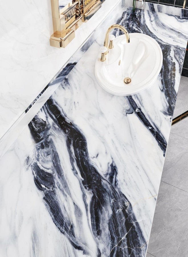 Wallercity Glossy Blue/White Marble Contact Paper for Countertops Kitchen Granite Peel and Stick Wallpaper Removable Vinyl Wraps for Drawer Liner 15.8''x78.7'' Marble Wall Paper for Cabinets Counters - Image 2