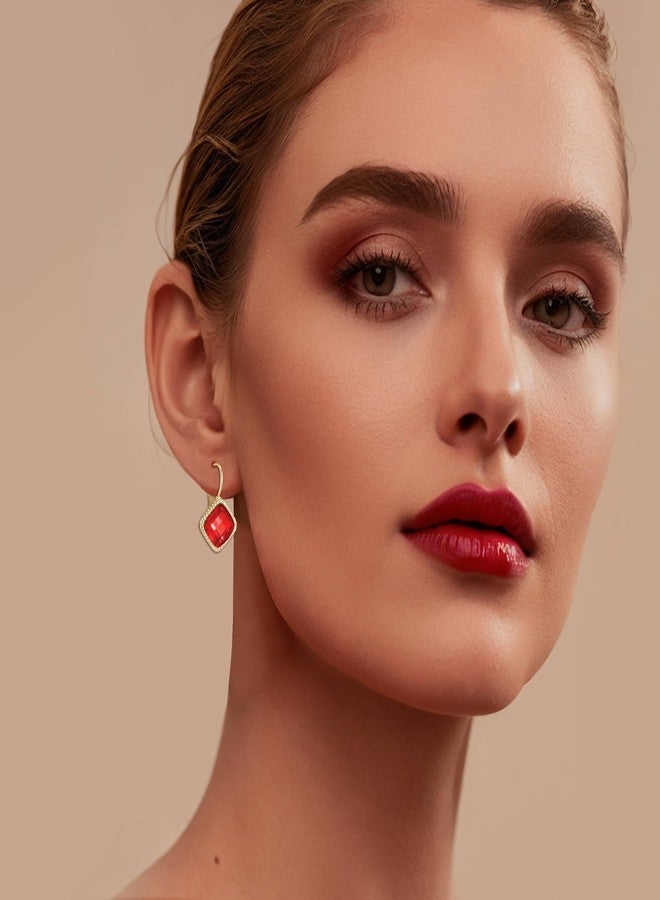 EVEVIC Austrian Crystal Halo Square Dangle Drop Leverback Earrings for Women Trendy 14K Gold Plated Jewelry Gifts for Anniversary (Red) - Image 4