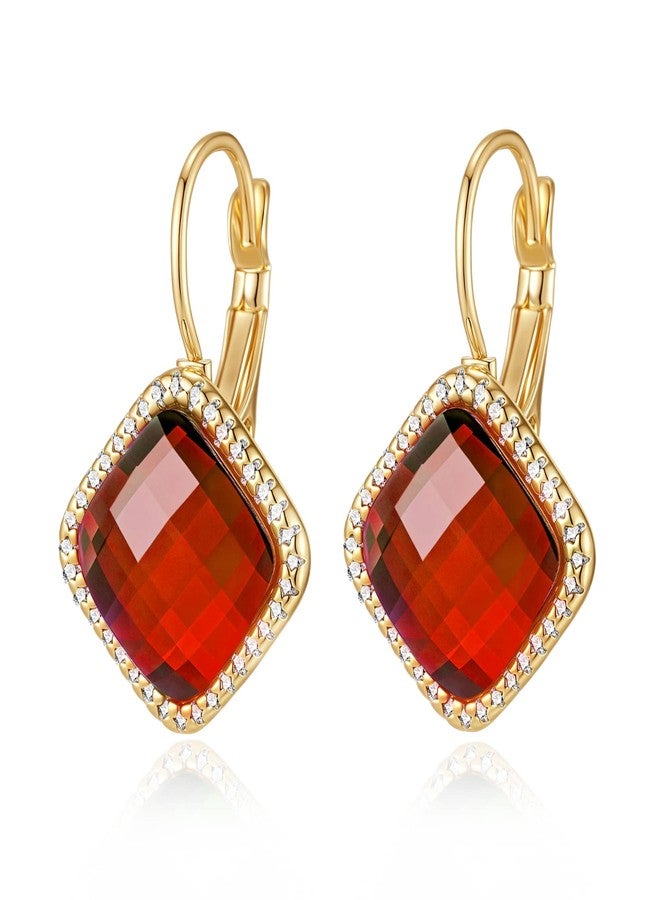 EVEVIC Austrian Crystal Halo Square Dangle Drop Leverback Earrings for Women Trendy 14K Gold Plated Jewelry Gifts for Anniversary (Red) - Image 1