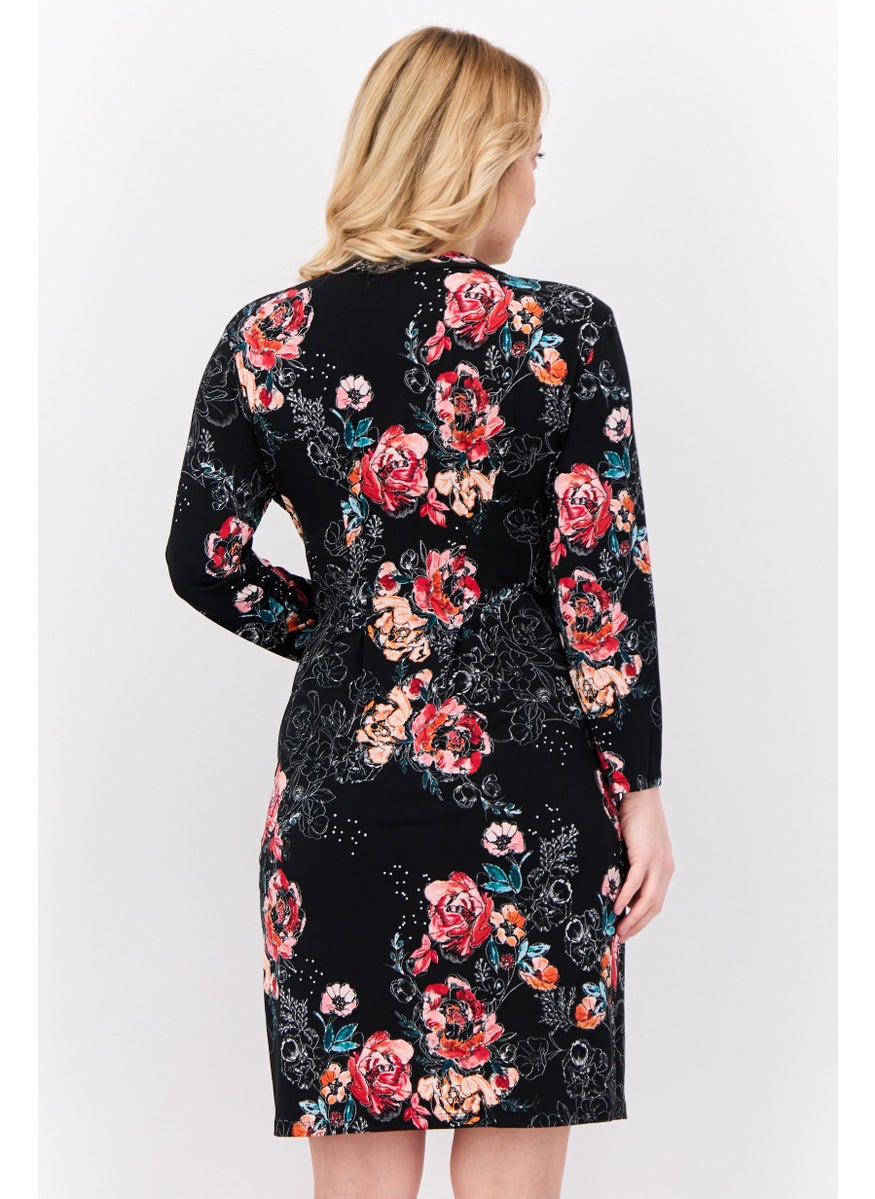 Catherine Malandrino Women Floral Print Long Sleeve Mini Dress, Black  - Image 3