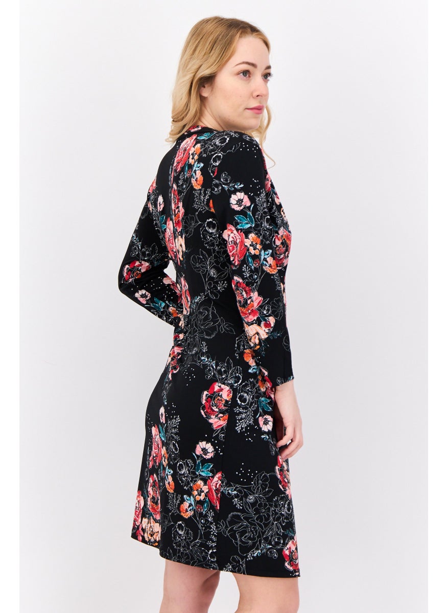 Catherine Malandrino Women Floral Print Long Sleeve Mini Dress, Black  - Image 2