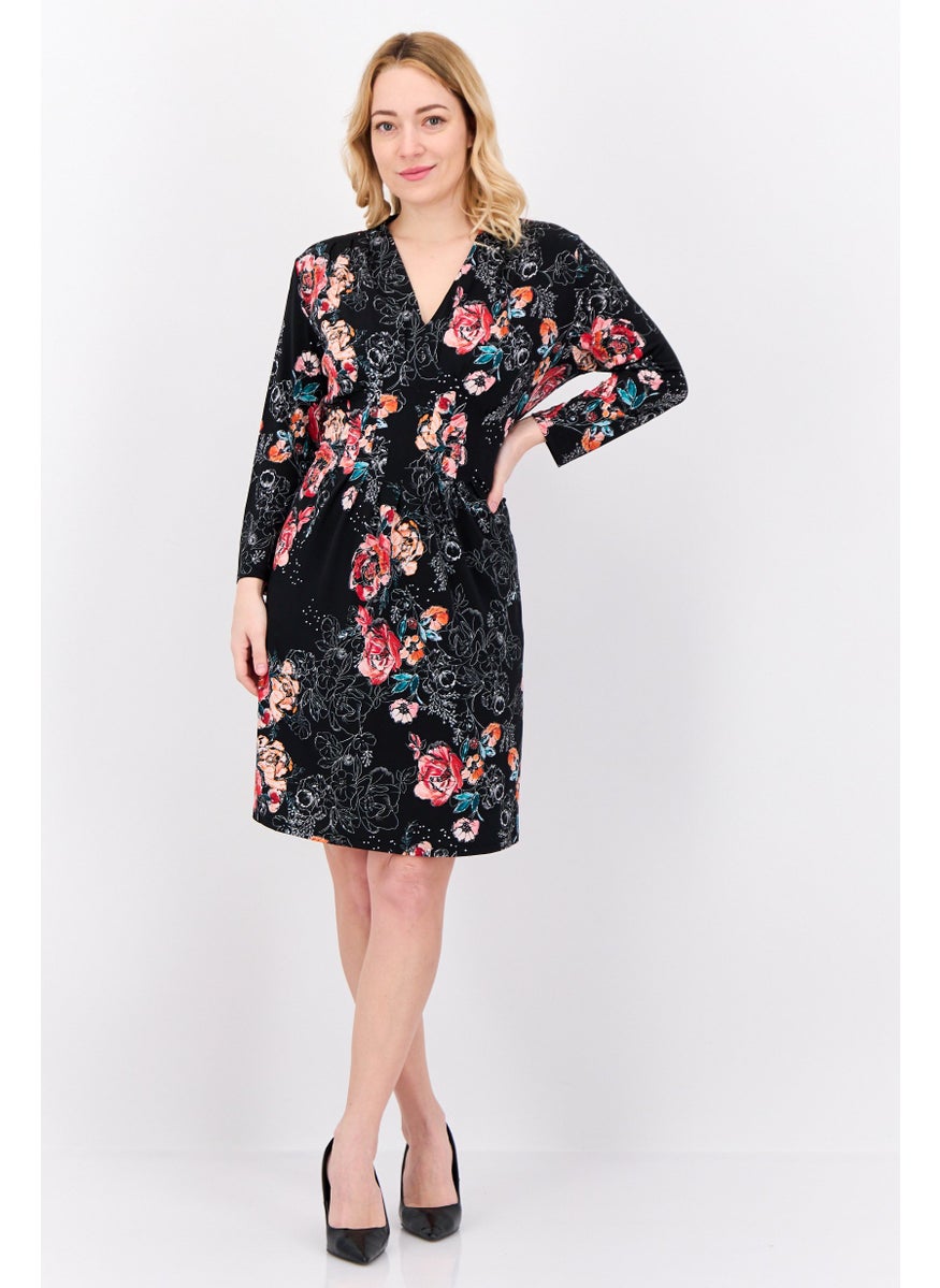 Catherine Malandrino Women Floral Print Long Sleeve Mini Dress, Black  - Image 4