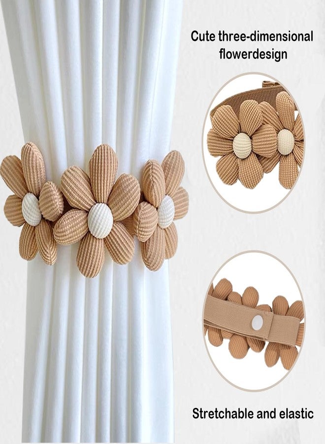 SRG Sunflower Curtain Tiebacks-2 Pack | Curtain Holdbacks with Three Flower | Curtain Tiebacks Boho | Japanese Curtain Ties | Cute Flower Curtain Ties Decorative for Bedroom Window Treatment （Khaki） - Image 3