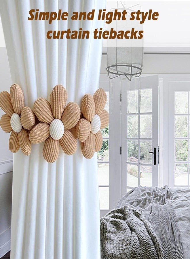 SRG Sunflower Curtain Tiebacks-2 Pack | Curtain Holdbacks with Three Flower | Curtain Tiebacks Boho | Japanese Curtain Ties | Cute Flower Curtain Ties Decorative for Bedroom Window Treatment （Khaki） - Image 2