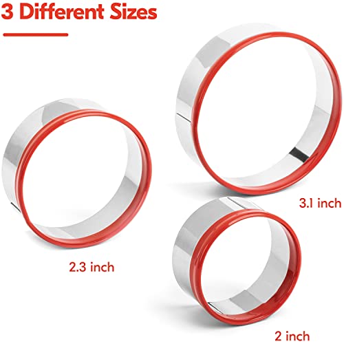 COOKIEQUE 3Pcs Round Cookie Cutters, Biscuit Cutter Set, Circle Cookie Cutters for Baking, 0.4MM Thickness Heavy Duty Food-Grade Stainless Steel, Unique Design with Protective Red Top Rubber - Image 5