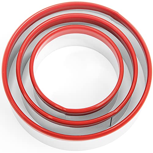 COOKIEQUE 3Pcs Round Cookie Cutters, Biscuit Cutter Set, Circle Cookie Cutters for Baking, 0.4MM Thickness Heavy Duty Food-Grade Stainless Steel, Unique Design with Protective Red Top Rubber - Image 1