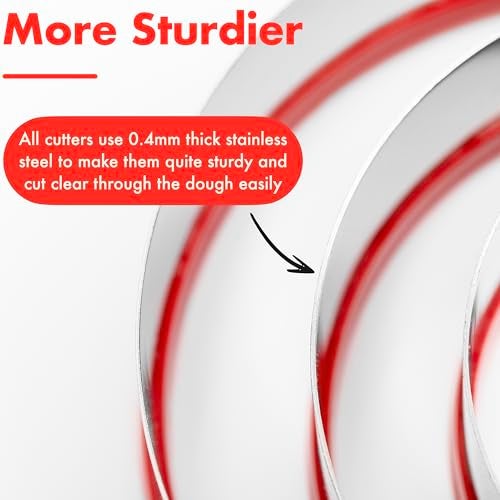 COOKIEQUE 3Pcs Round Cookie Cutters, Biscuit Cutter Set, Circle Cookie Cutters for Baking, 0.4MM Thickness Heavy Duty Food-Grade Stainless Steel, Unique Design with Protective Red Top Rubber - Image 4