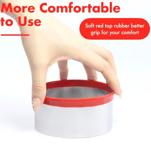 COOKIEQUE 3Pcs Round Cookie Cutters, Biscuit Cutter Set, Circle Cookie Cutters for Baking, 0.4MM Thickness Heavy Duty Food-Grade Stainless Steel, Unique Design with Protective Red Top Rubber - Image 2