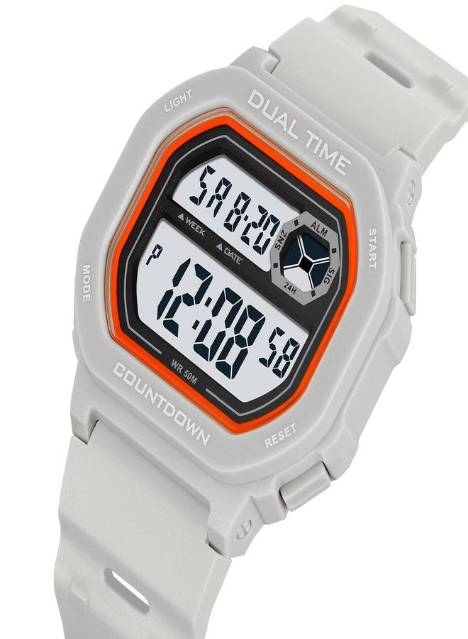 Reginald Watches for Men Fashion Trend Multifunction Waterproof Watch EL Backlight Digital Chronograph TPU Watch Strap Square Watches, Grey, Chronograph,Digital - Image 3