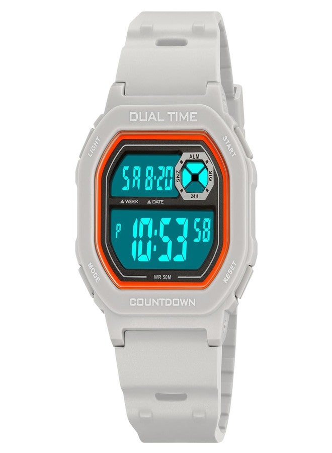 Reginald Watches for Men Fashion Trend Multifunction Waterproof Watch EL Backlight Digital Chronograph TPU Watch Strap Square Watches, Grey, Chronograph,Digital - Image 2