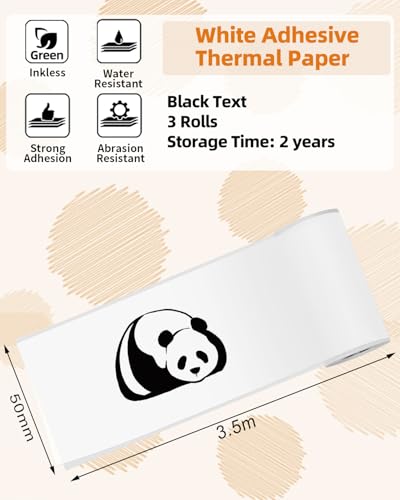 Memoqueen Phomemo T02 M02 White Adhesive 2" Thermal Sticker Paper, Labels Sticker Paper Receipt Printer Paper, 50mmx3.5m, for T02 M02 M02X S002 AHM2 X6 D21 Mini Sticker Printer, 3 Rolls - Image 2