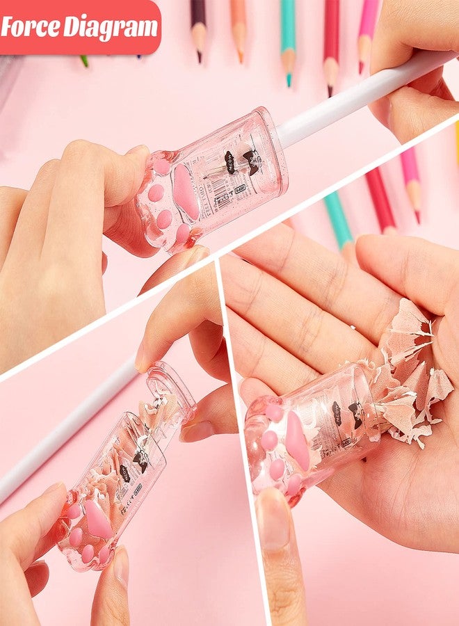Chinco 4 Pieces Cute Cat Paw Pencil Sharpener Removable Holds Hand Kawaii Eyeliner Pencils Sharpeners with Lid for Make up Lip Liner Pencils - Image 3
