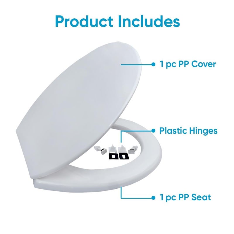 Parryware غطاء مقعد مرحاض باريوير القياسي E80711C مع مفصلات بلاستيكية 1 وحدة كل من غطاء مقعد PP غطاء PP أبيض فائق مضاد للبكتيريا مريح لغطاء مقعد الحمام - Image 2