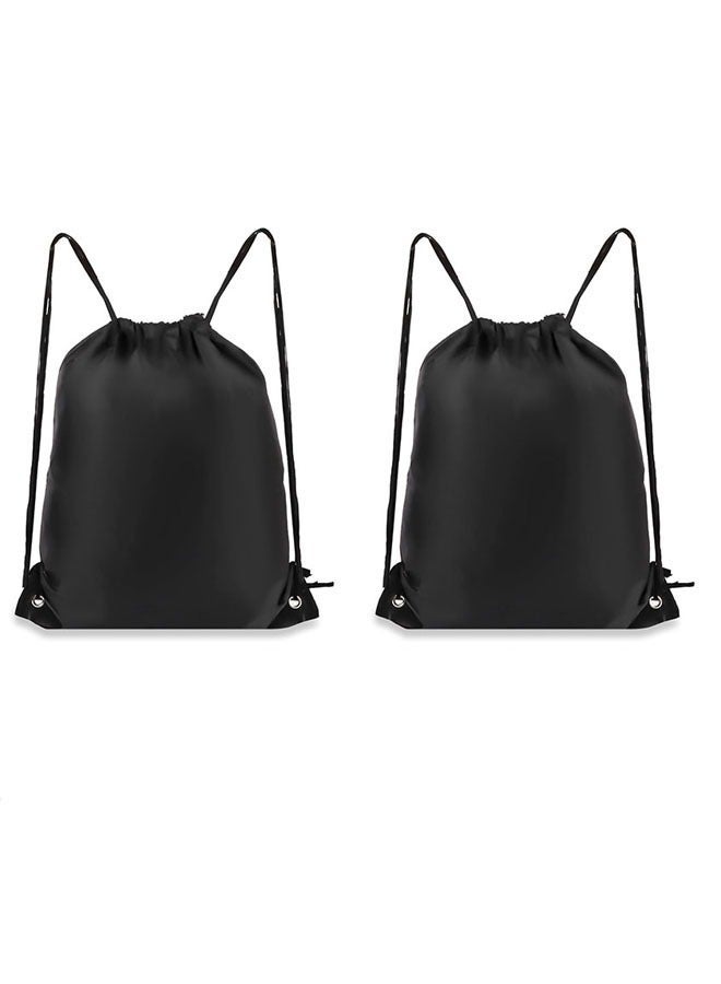 Arabest Drawstring Backpack 2Pack Drawstring Bags, Draw String Back Bag Drawstring Bags Bulk for Sports, Gym, Travel, Swimming, Beach (Black) - Image 1