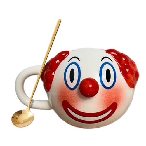 AKV Cute Clown Coffee Mug Halloween Joker Statue Mug Funny Ceramic Clown Mug with Coffee Scoop 400ml Coffee Cups Cartoon Clown Water Cup BPAfree Best Halloween Gifts for Women Kids