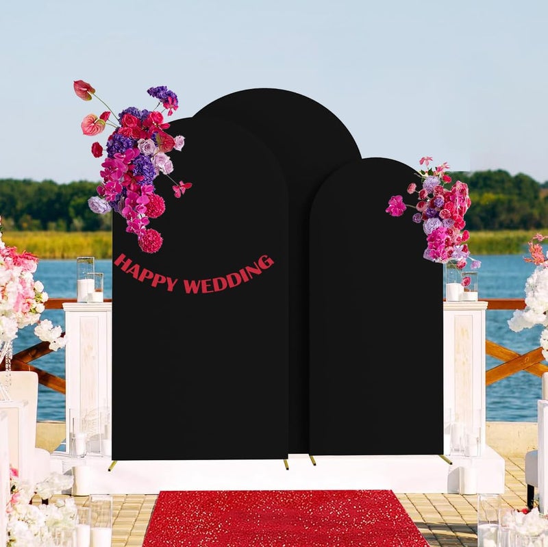 HAINARverS Set of 3 Wedding Arch Cover 6FT,6.6FT,7.2FT Spandex Fitted Stretchy Arch Stand Covers,2 Sided Round Top Chiara Backdrop Cover for Birthday Party Banquet Baby Shower Arch Decoration(Black) - Image 5