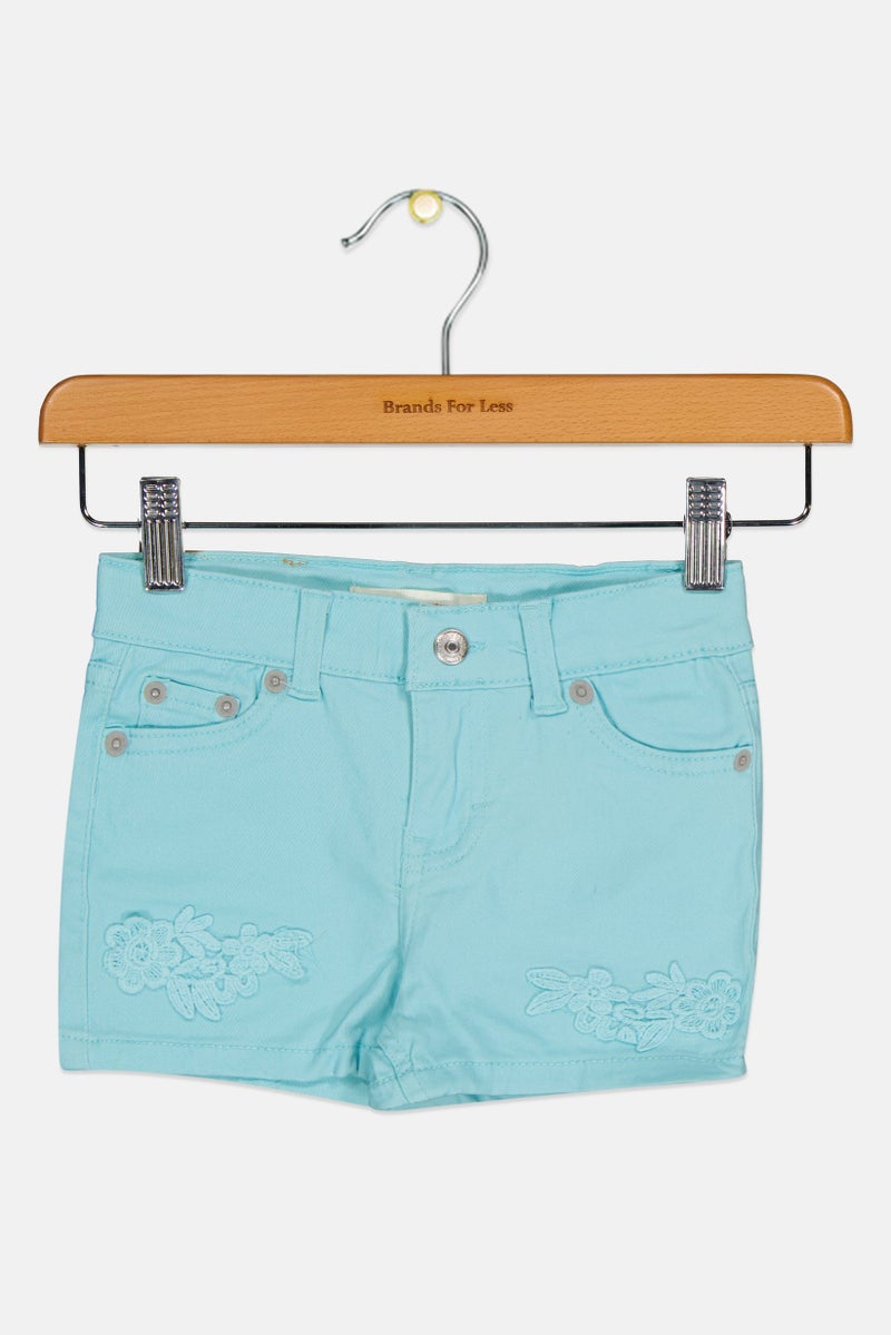 Levi's Toddlers Girl Embroidered Denim Shorts, Turquoise - Image 1
