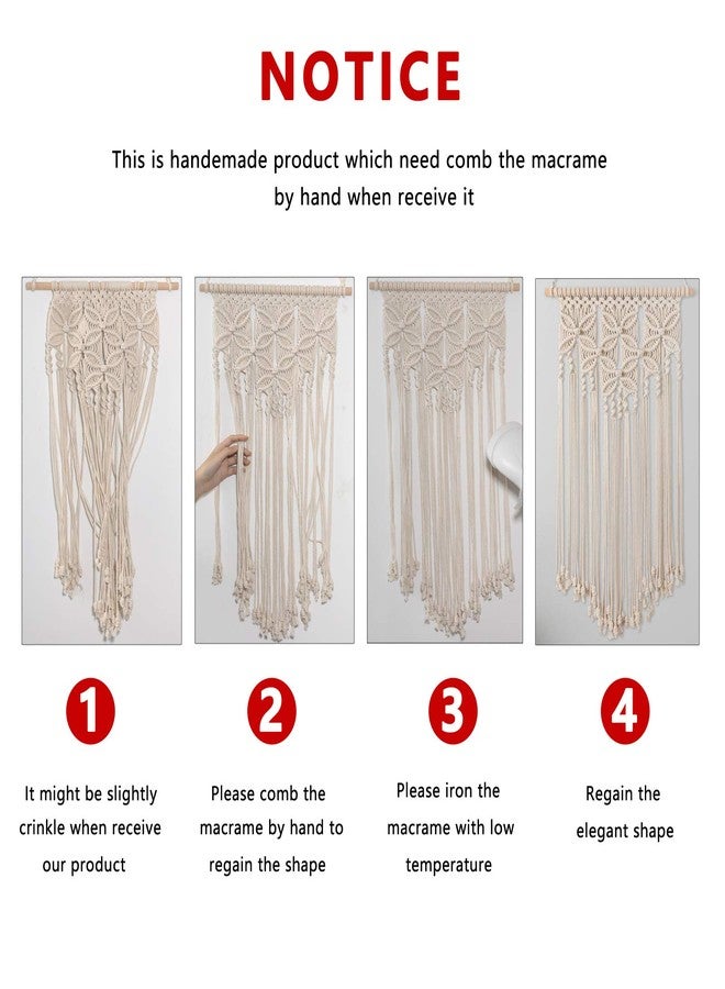 RLoncomix Macrame Wall Hanging Boho Art Hand Woven Geometric Tassel Chic Home Apartment Dorm Room Nursery Party Decoration, White, 16x30 Inches - Image 5