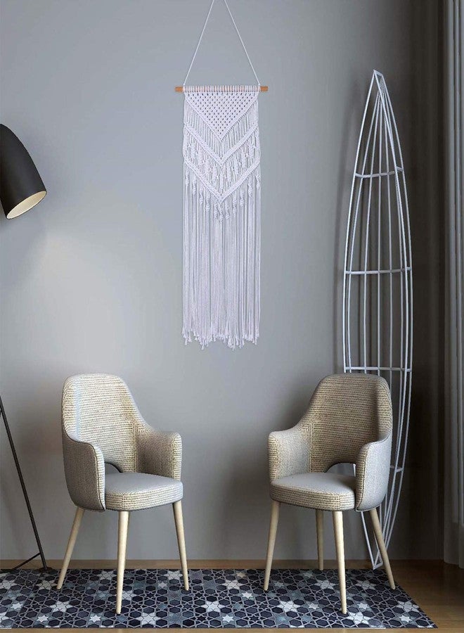 RLoncomix Macrame Wall Hanging Boho Art Hand Woven Geometric Tassel Chic Home Apartment Dorm Room Nursery Party Decoration, White, 16x30 Inches - Image 4