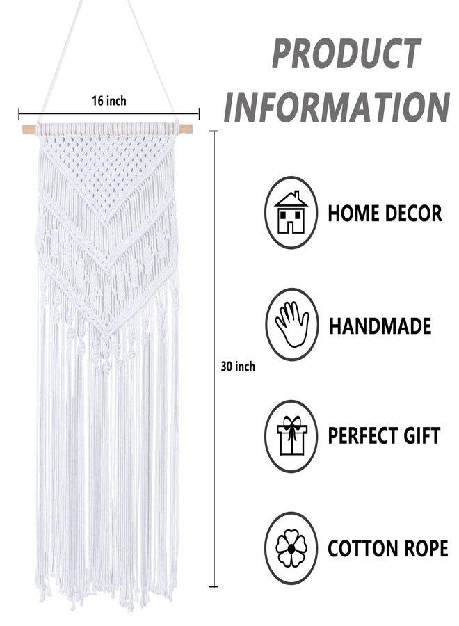 RLoncomix Macrame Wall Hanging Boho Art Hand Woven Geometric Tassel Chic Home Apartment Dorm Room Nursery Party Decoration, White, 16x30 Inches - Image 2