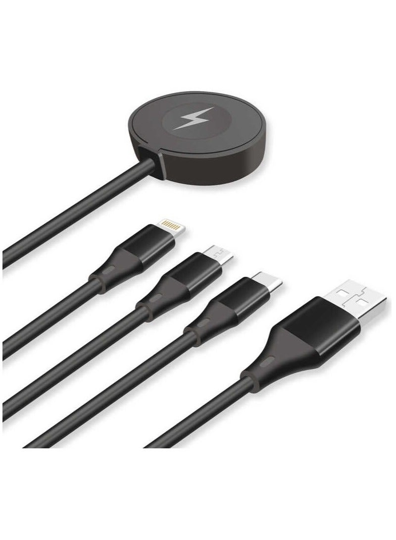 Go-Des GD-UC561 4-in-1 Wireless Smartwatch Charger and Multi USB Fast Charging Cable Multipurpose - Image 1