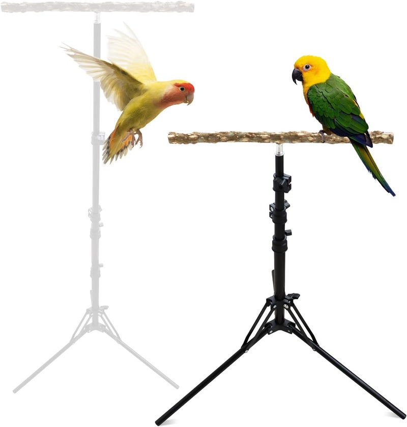 Oooct 16-63 Inch Height Adjustable Bird Perch Stand, Natural Pepper Wood Parrot Perch Toy, Bird Training Perch Stand, Indoor and Outdoor Bird Stands for Small to Medium Bird - Image 1