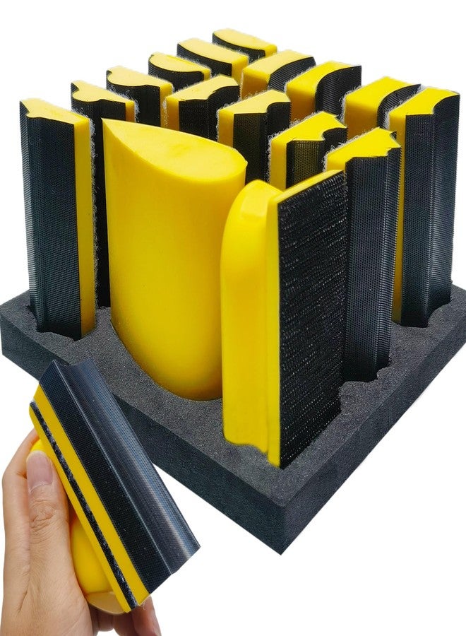 SACKORANGE 16 PCS Contoured Profile Sanding Block Set - Hook and Loop Foam Material Hand Sander Block- Interchangeable Assorted Convex & Concave Shapes for Sander Wood Woodworking Furniture, Auto Paint - Image 1