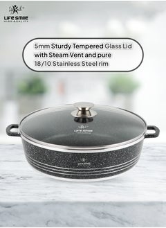 36cm (7.8 Liter) LIFE SMILE Shallow Pot with Lid | Non Stick PFOA FREE Granite Coating Frying Pan | Oven Safe | Dishwasher Safe | Double Handle (Black) - pzsku/Z4428F4596FEB757D1CCCZ/45/_/1730291070/bcafcb2d-8b02-497c-b2ce-ab2f3f2b5845