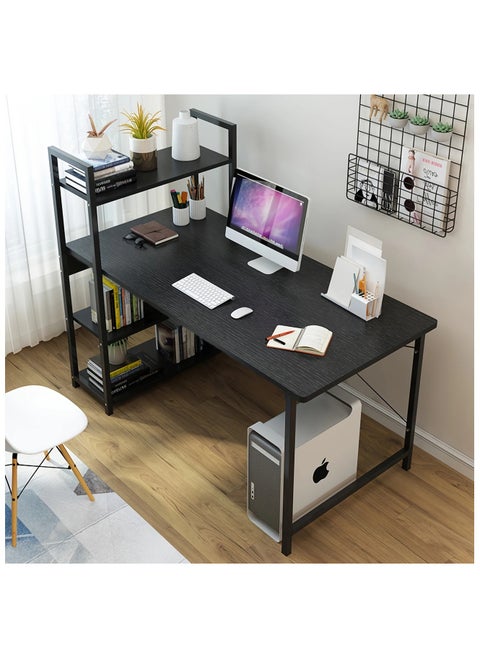 High Quality Home Office Table Useful For Studying Writing Drawing Or A Work Surface In A Home Workshop You Can Use A Computer Laptop Or Typewriter Flexible Ideal Modern And Simple Design For The Office Durable And Strong And Does Not Shake The Position Of The Shelves Attached To The Office Table Is Flexible You Can Place It On The Right Or Left Of The Office According To Your Need It Has Four Layers Shelves To Place Your Books Or Needs Such As The Alarm Clock Or Pencil Case And On The Desktop You Can Eat And Drink Your Coffee And For Decoration You Can Place A Vase Or A Picture Board The Lower Space Of The Table Is Suitable For People Of All Heights Black Color