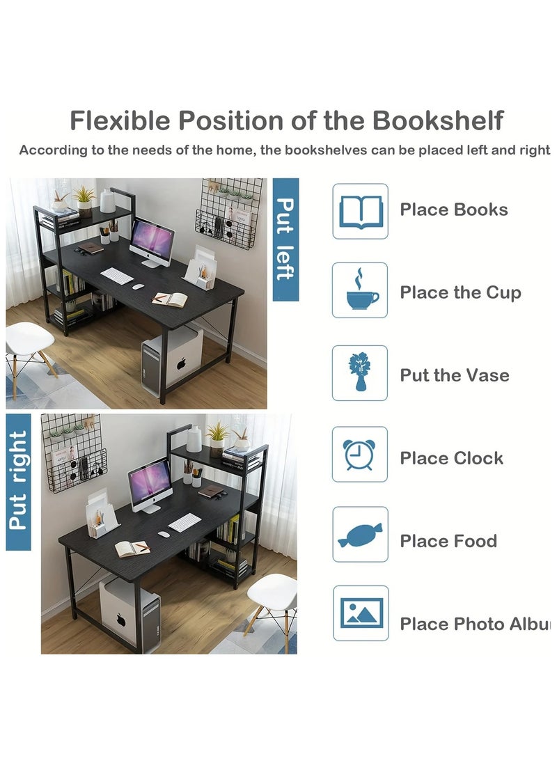 Generic - High Quality Home Office Table Useful For Studying Writing Drawing Or A Work Surface In A Home Workshop You Can Use A Computer Laptop Or Typewriter Flexible Ideal Modern And Simple Design For The Office Durable And Strong And Does Not Shake The Position Of The Shelves Attached To The Office Table Is Flexible You Can Place It On The Right Or Left Of The Office According To Your Need It Has Four Layers Shelves To Place Your Books Or Needs Such As The Alarm Clock Or Pencil Case And On The Desktop You Can Eat And Drink Your Coffee And For Decoration You Can Place A Vase Or A Picture Board The Lower Space Of The Table Is Suitable For People Of All Heights Black Color - Image 1