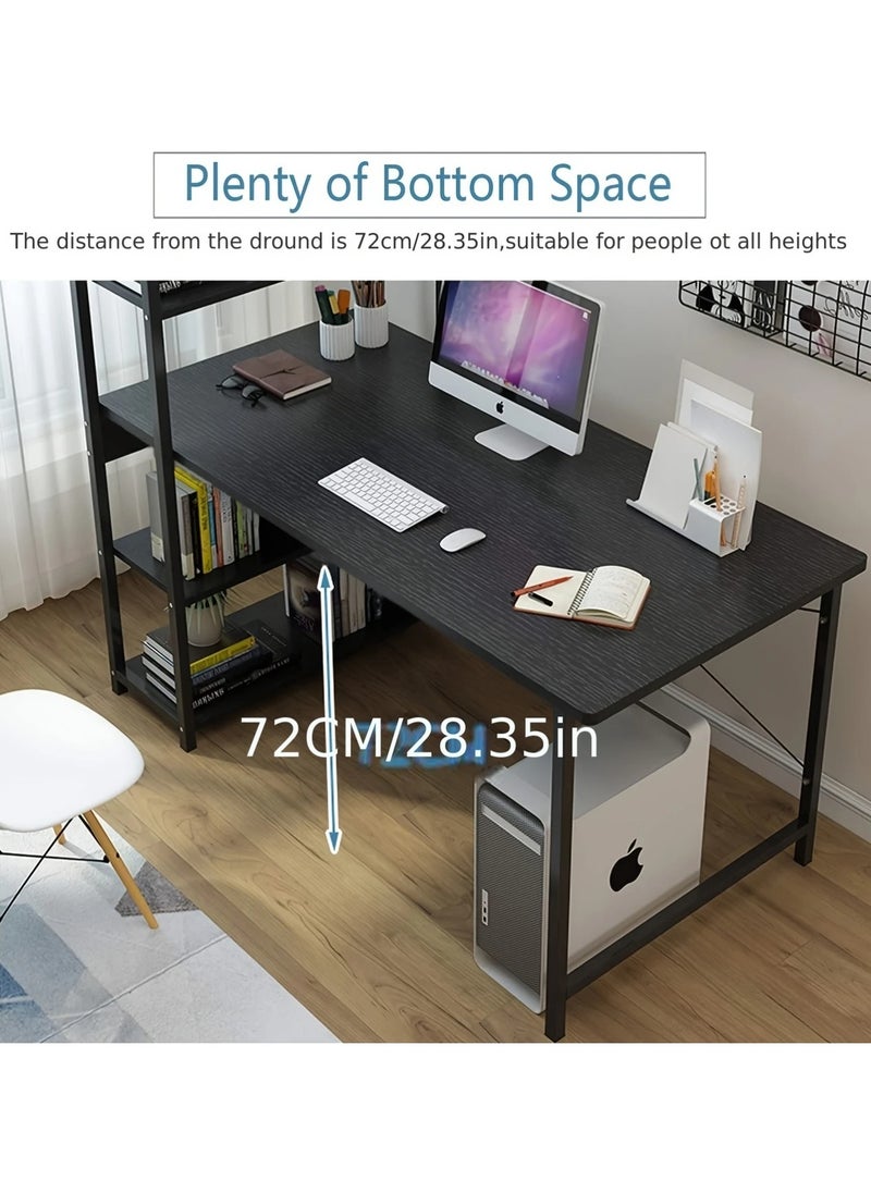 Generic - High Quality Home Office Table Useful For Studying Writing Drawing Or A Work Surface In A Home Workshop You Can Use A Computer Laptop Or Typewriter Flexible Ideal Modern And Simple Design For The Office Durable And Strong And Does Not Shake The Position Of The Shelves Attached To The Office Table Is Flexible You Can Place It On The Right Or Left Of The Office According To Your Need It Has Four Layers Shelves To Place Your Books Or Needs Such As The Alarm Clock Or Pencil Case And On The Desktop You Can Eat And Drink Your Coffee And For Decoration You Can Place A Vase Or A Picture Board The Lower Space Of The Table Is Suitable For People Of All Heights Black Color - Image 1