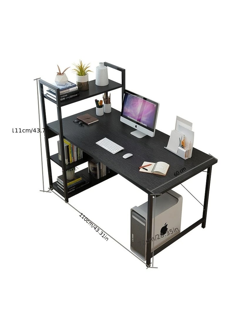 Generic - High Quality Home Office Table Useful For Studying Writing Drawing Or A Work Surface In A Home Workshop You Can Use A Computer Laptop Or Typewriter Flexible Ideal Modern And Simple Design For The Office Durable And Strong And Does Not Shake The Position Of The Shelves Attached To The Office Table Is Flexible You Can Place It On The Right Or Left Of The Office According To Your Need It Has Four Layers Shelves To Place Your Books Or Needs Such As The Alarm Clock Or Pencil Case And On The Desktop You Can Eat And Drink Your Coffee And For Decoration You Can Place A Vase Or A Picture Board The Lower Space Of The Table Is Suitable For People Of All Heights Black Color - Image 1