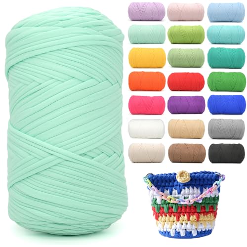 YARFOFUN 400g Tshirt Yarn for Crochet,Mint Green T Shirt Soft Elastic Fabric Chunky Thick T-Shirt Crochet Yarn for Crocheting Knitting Beginner Hand Knitting for Bag/DIY Craft/Home Decor-Mint Green - Image 1