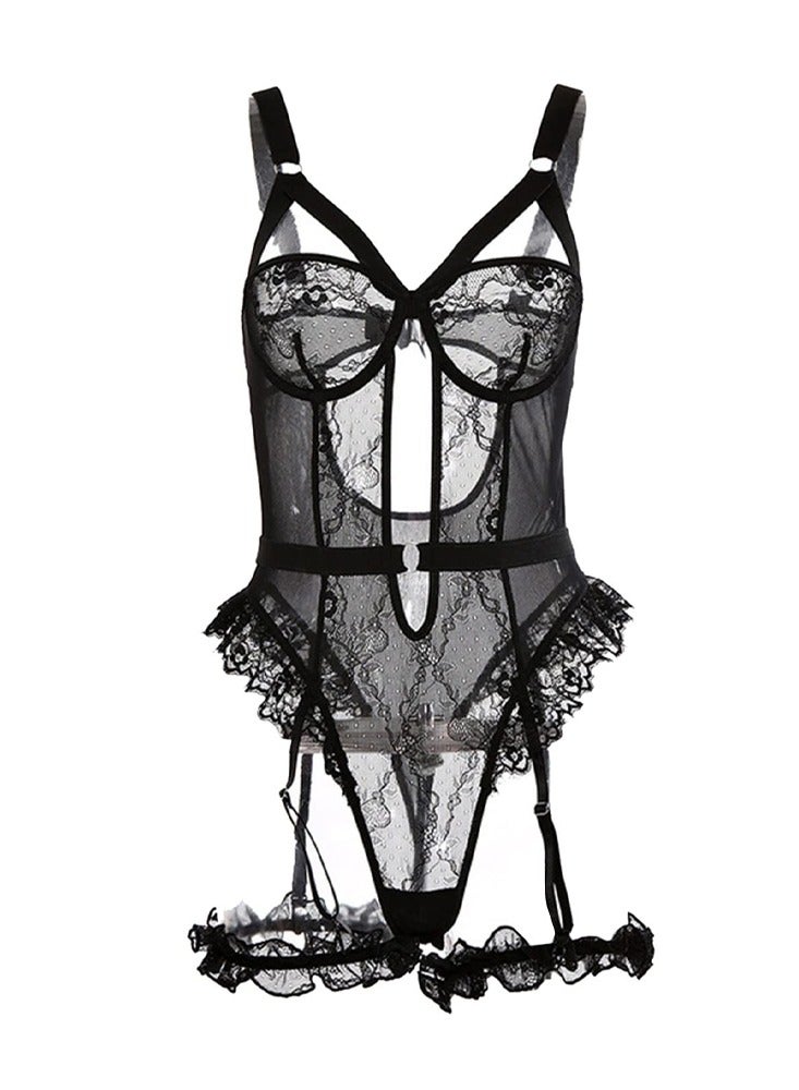 MARGOUN Womens Medium Lace Underwear Suit Jumpsuit Lace Underwear Lingerie for Women Black - Image 1